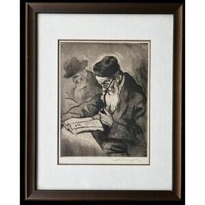 Joseph Margulies Antique Etching Print Judaica Talmud New York Gloucester MA